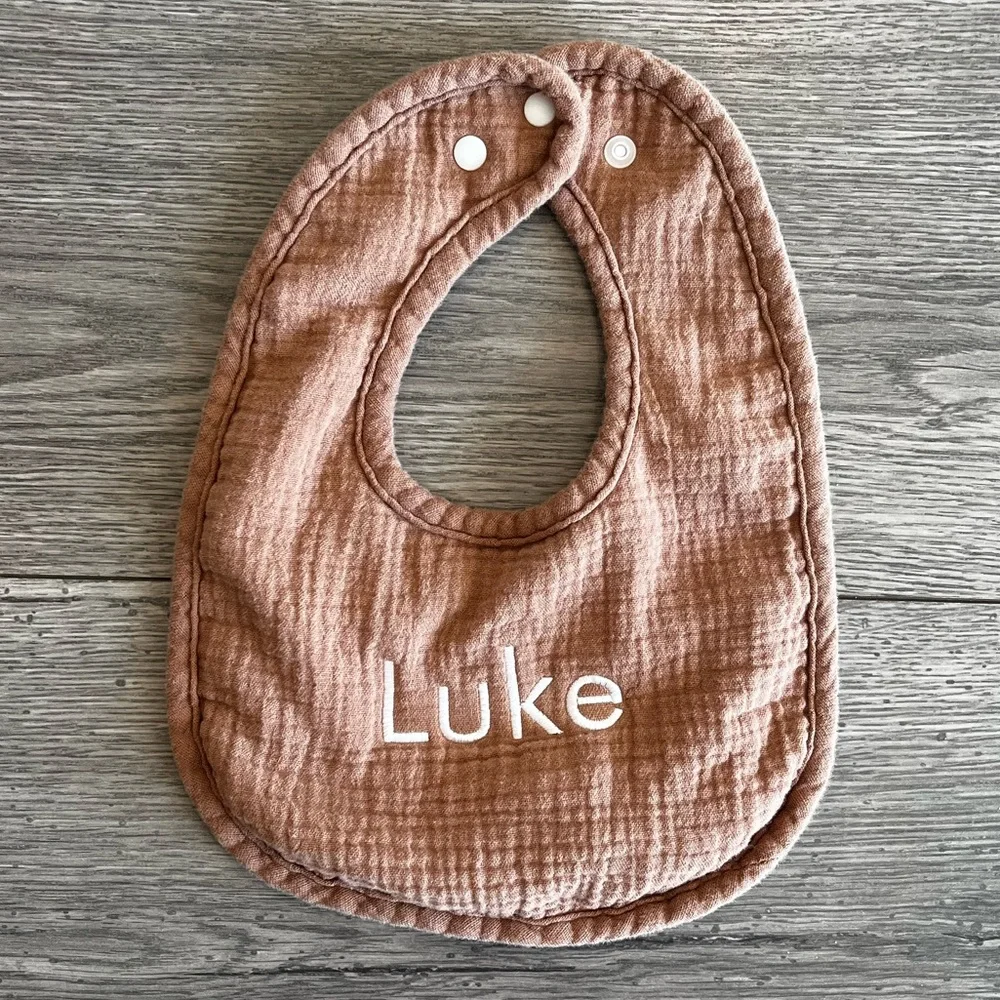 Luke Baby Boy Newborn Baby Hat & Embroidered Bib Brown Light Carolina Blue